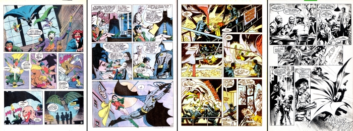 From L to R: art by Davis and Neary from Detective #569; art by Norm Breyfogle from Detective #579; art by Jim Baikie from Detective #580; art by Davis and Mark Farmer from Gotham Knights #25; all text by Barr